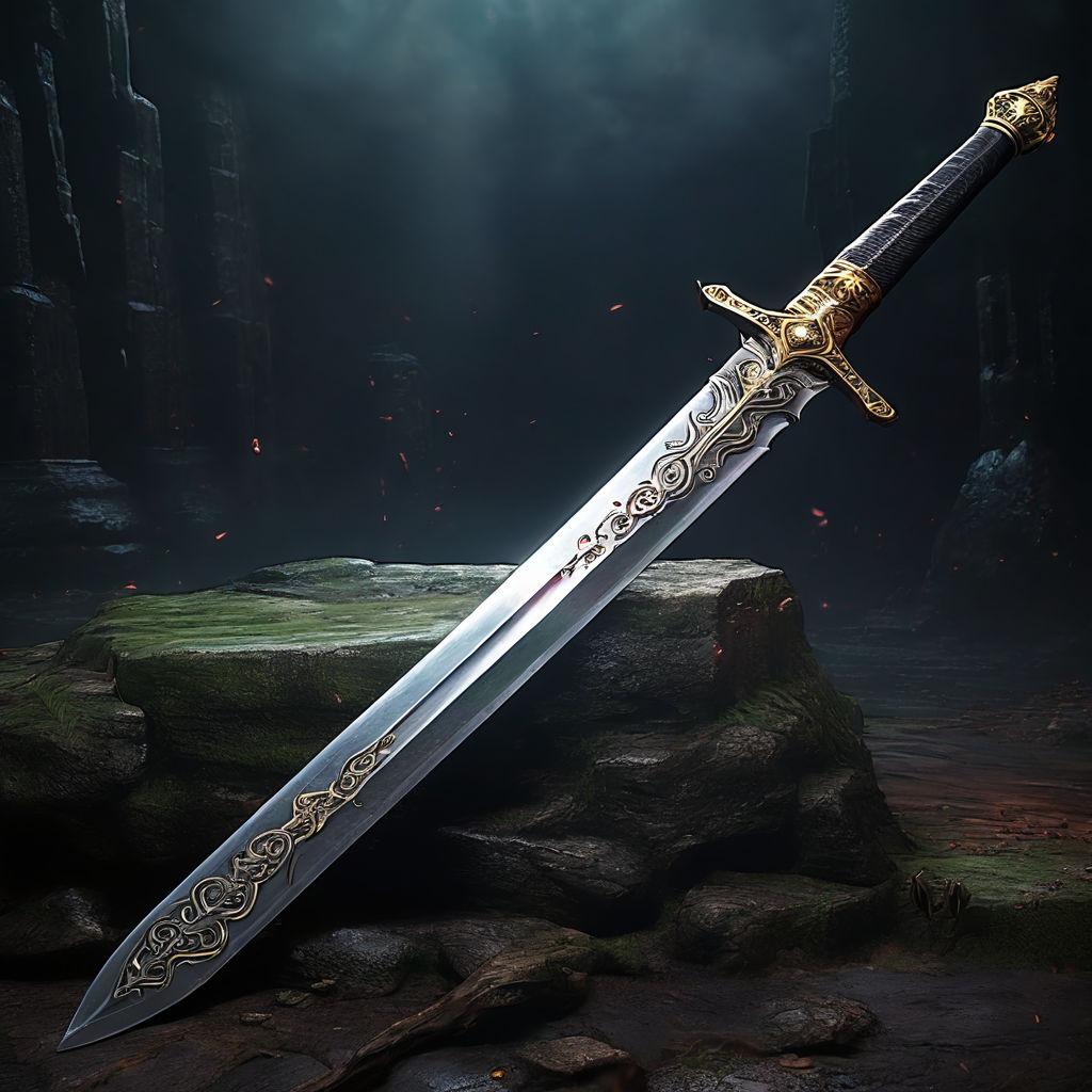 Herói de RPG com espada encantada enfrentando um monstro lendário